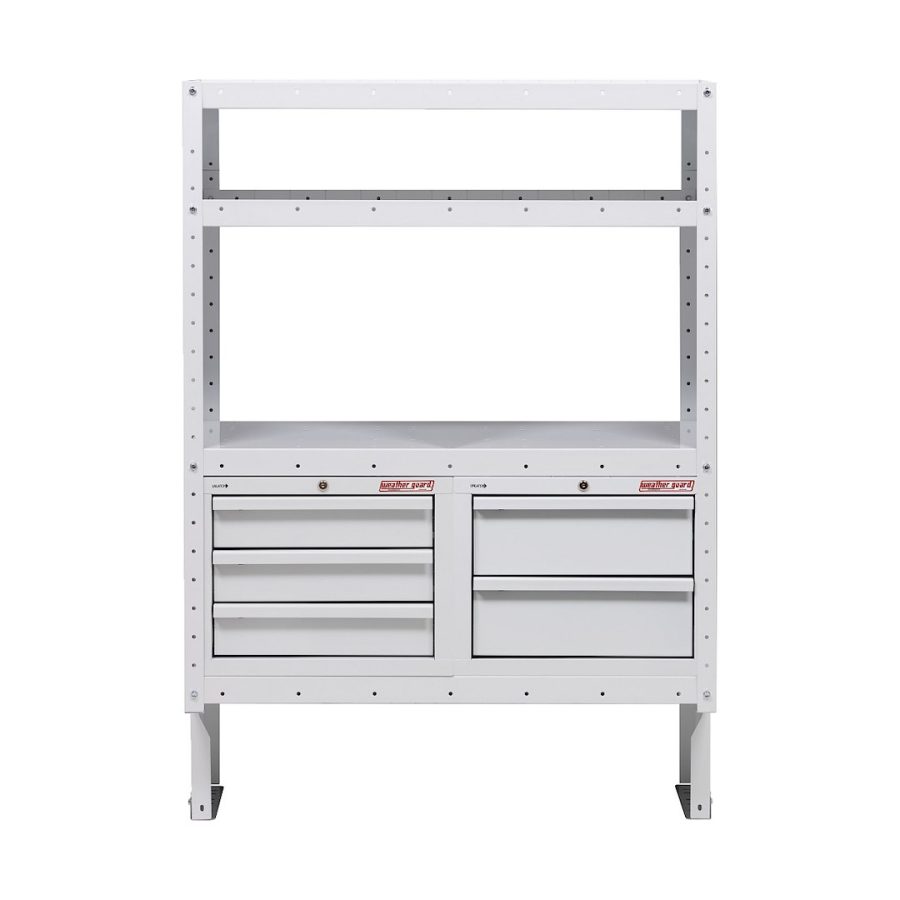 WEATHER GUARD 9045-3-03 SECURE STORAGE KIT 2&3 DRAWER, Shelf Mount; 42 Inch Width x 17 Inch Height x 16 Inch Depth; 5 Drawers; White ARMOR TUF Powder Coated Steel; Lockable