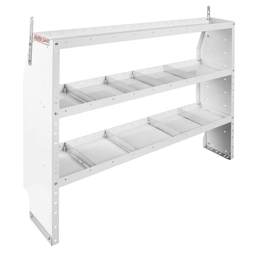 WEATHER GUARD 9356-3-03 ADJ 3 SH UN 60X44X13.5, 60 Inch Length x 44 Inch Height x 13-1/2 Inch Depth; Tapered End Panels; 3 Shelves; With 12 Dividers; White; Steel