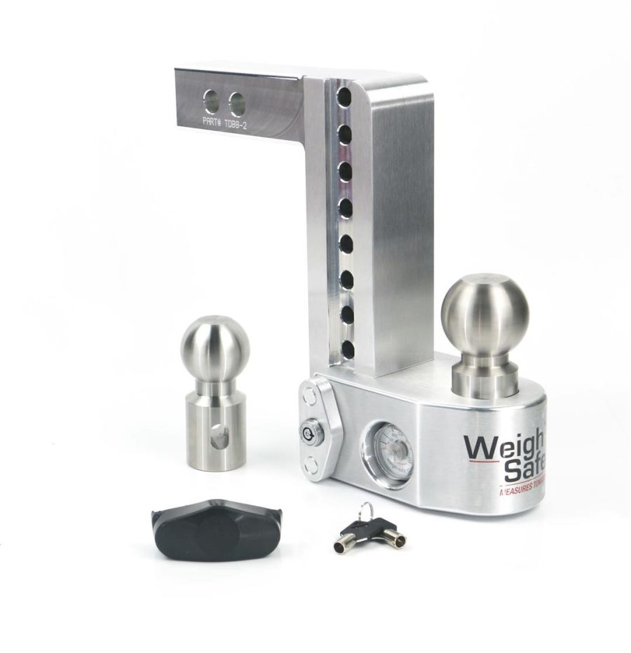 WEIGH SAFE WS82 WS8-2, 8 INCH Drop Hitch w/ 2 INCH Shank/Shaft, Adjustable Aluminum Trailer Hitch & Ball Mount w/ Built-in Scale, 2 Stainless Steel Balls (2 INCH & 2-5/16 INCH) and a Double-pin Key Lock