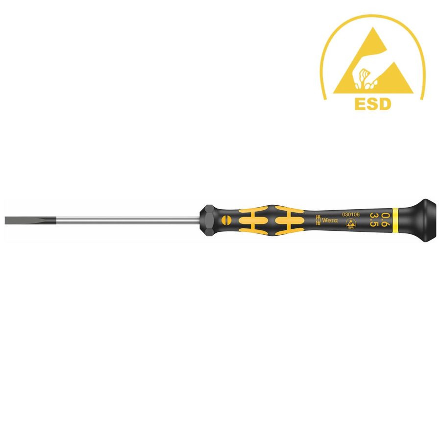 WERA 05030106001 ESD-Safe Micro Screwdriver: Slotted 0.60 x 3.5 x 80mm