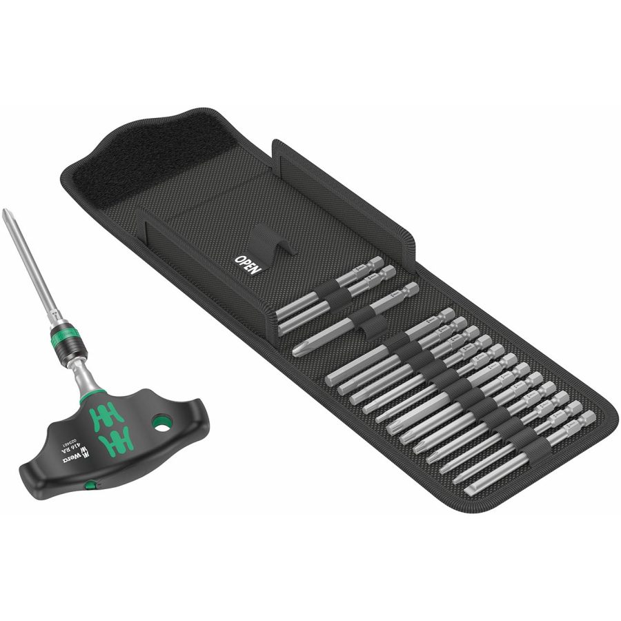 WERA 05057473001 Kraftform Kompakt 400 RA Imperial Set 1 T Handle bit Holder Ratchet Function and bit Set 17 Pc