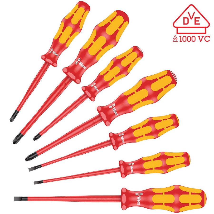 WERA 05135961001 Insulated Screwdriver set Kraftform Plus with Reduced Blade/Smaller Handles (7 Piece)