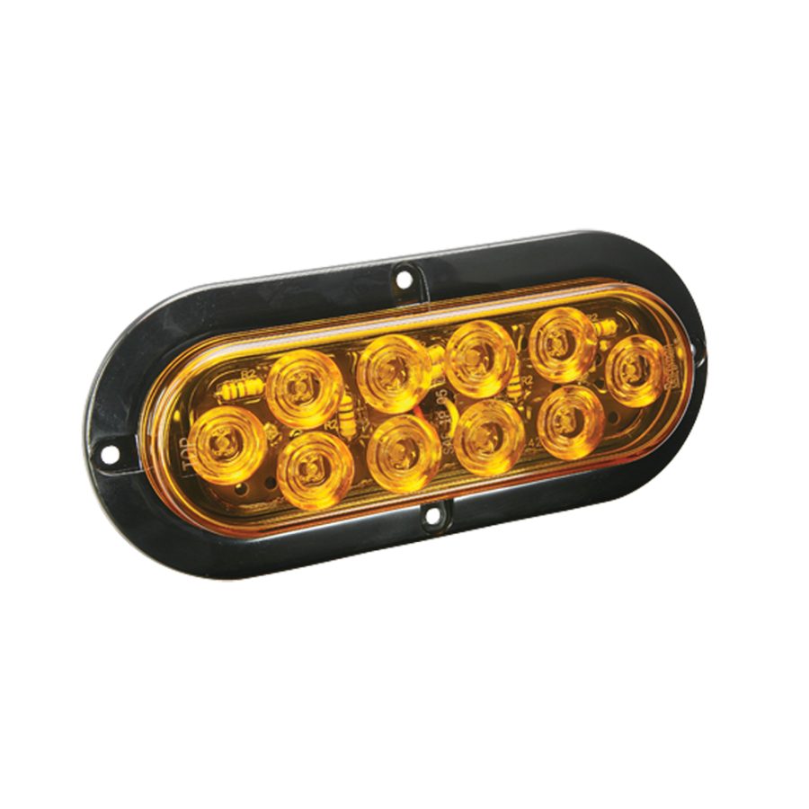 WESBAR 40-767758 LED WATERPROOF 6 INCH OVAL SURFACE FLANGE MOUNT TAIL LIGHT - AMBER W/BLACK FLANGE BASE