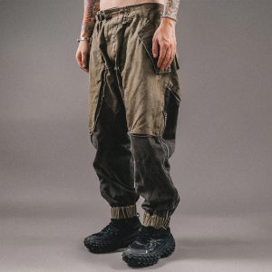 Wasteland Zip-Up Contrast-Color Washed Mid-Rise Casual Pants