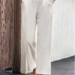 White Drawastring High Waisted Pocket Pants