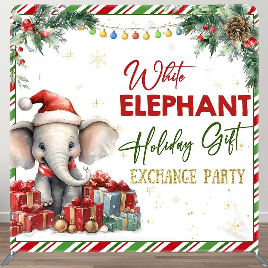 White Elephant Gift Exchange Tension Fabric Backdrop - Aperturee