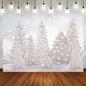 White Glitter Snowy Xmas Tree Bokeh Party Backdrop - Aperturee