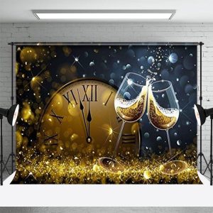 Wine Glass Twelve Clock Gold Bokeh New Year Backdrop - Aperturee