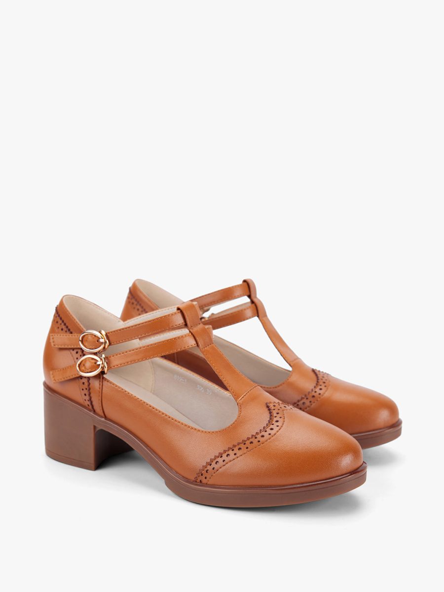 Women's Classic T-Strap Leather Shoes