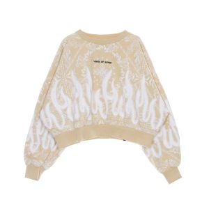 Women's Crop Crewneck Lightweight Sweatshirt Crop Bandana Print Beige