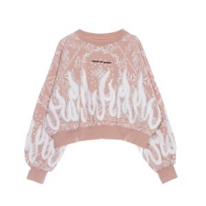 Women's Crop Crewneck Lightweight Sweatshirt Crop Hoodie Bandana Print Pink