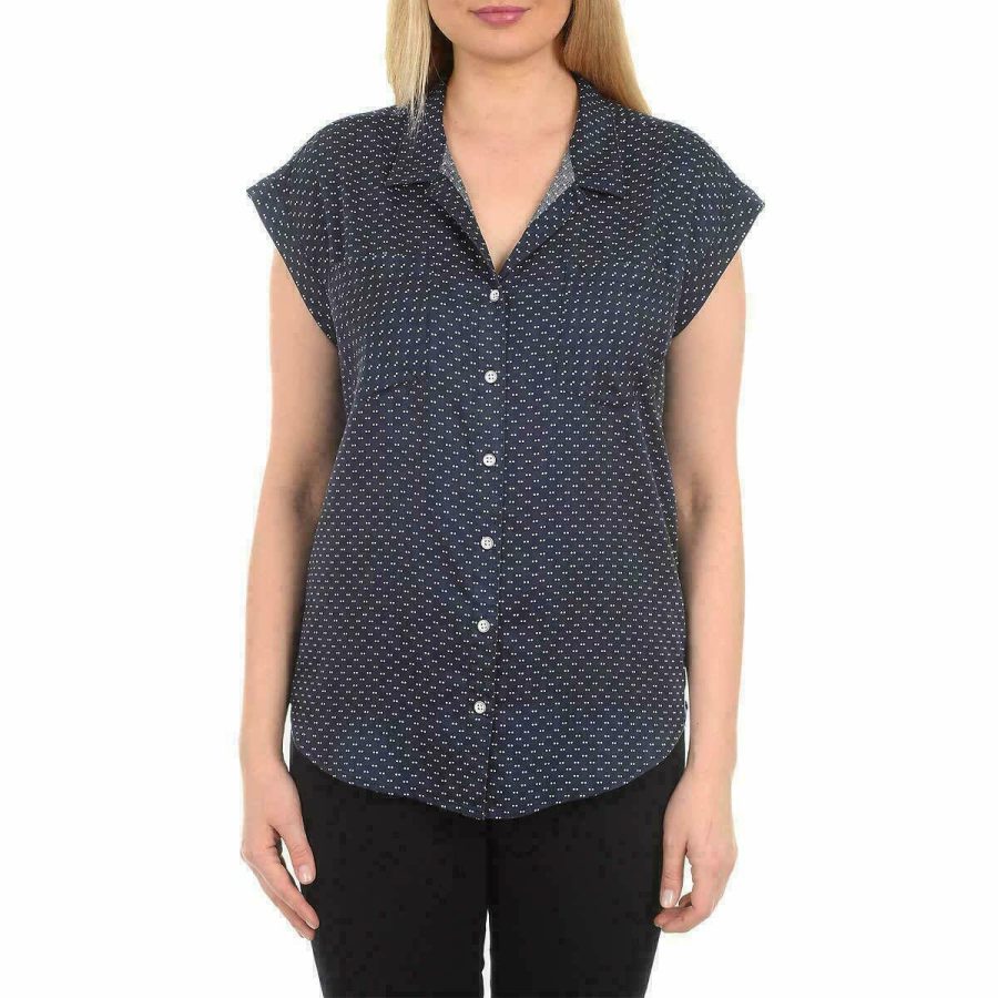 Womens Jachs Girlfriend Cap Sleeve Tencel Shirt, Dark Navy, Small