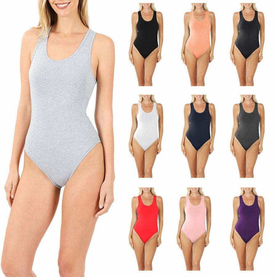 Womens One Piece Cotton Sleeveless Racerback Tank Leotard Bodysuit