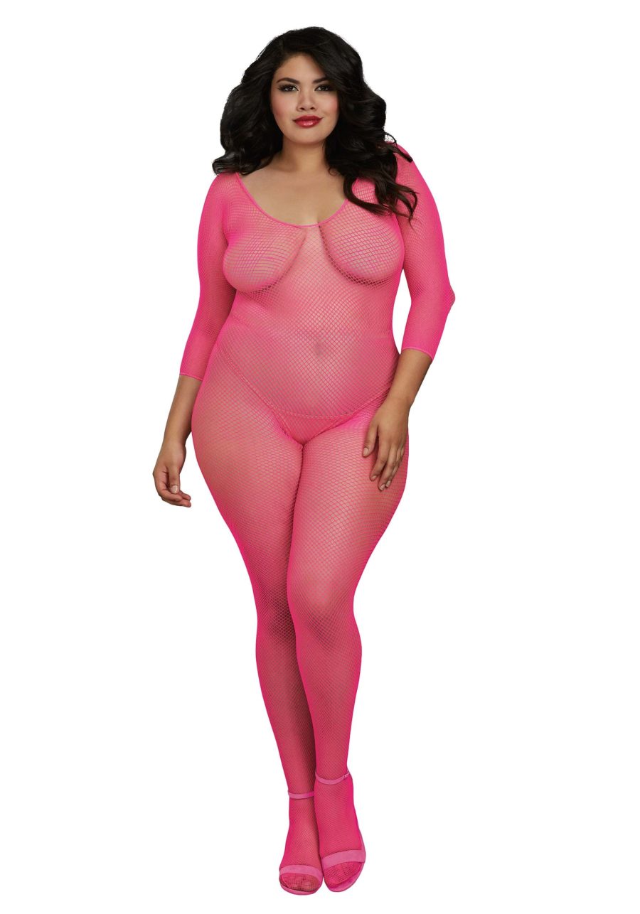 Women's Plus Size Pink Fishnet Body Stocking