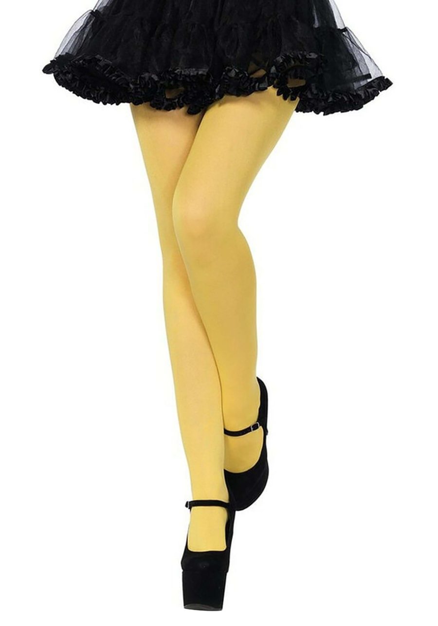 Womens Yellow Nylon Opaque Tights