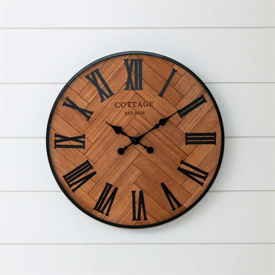 Wooden Round Cottage Wall Clock - 23.5 inch