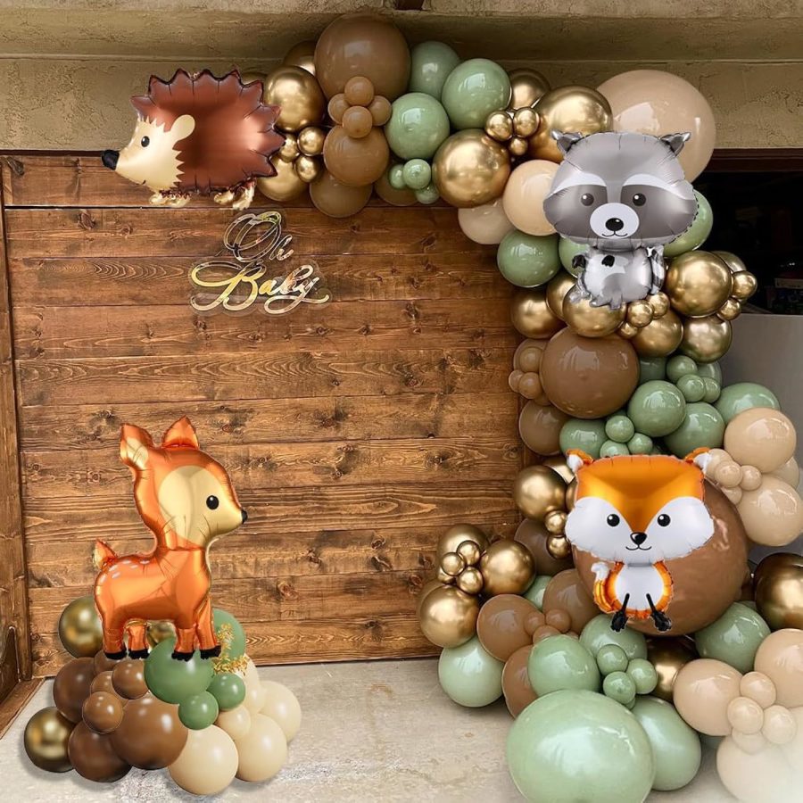 Woodland Animals Balloon Garland Arch Kit, 130Pcs Woodland Themed Sage Green Bro