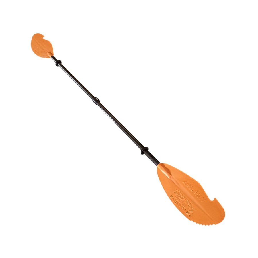 YAKGEAR 06-0020 HI-VIZ ORANGE ASSASSIN FULL PADDLE, Kayak Paddle; Adjustable From 90-1/2 To 94-1/2 Inch Length; Hi-Viz Orange; Plastic With Nylon Blade; Single; Hook And Teeth Blade Design; With Drip Rings