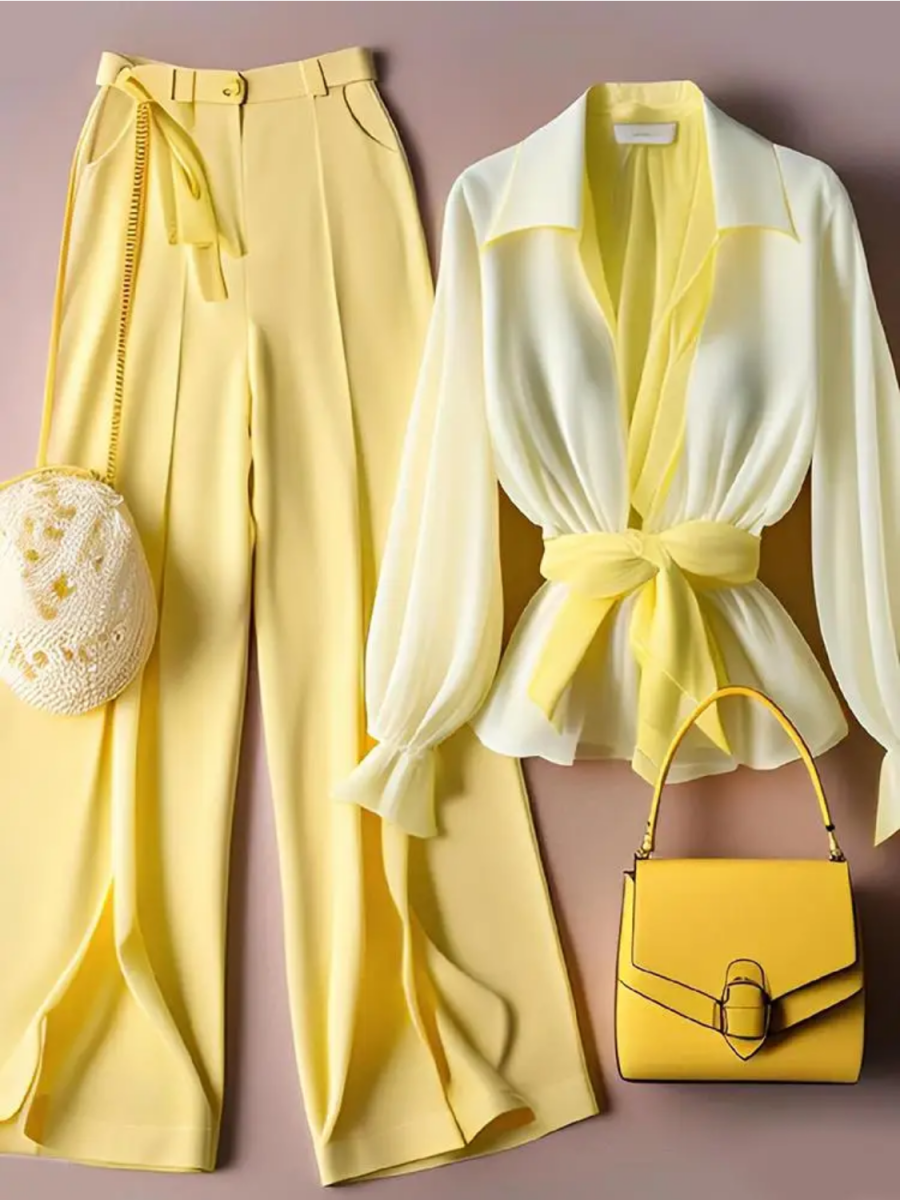 Yellow Tailored Trousers Loose Pants Suit