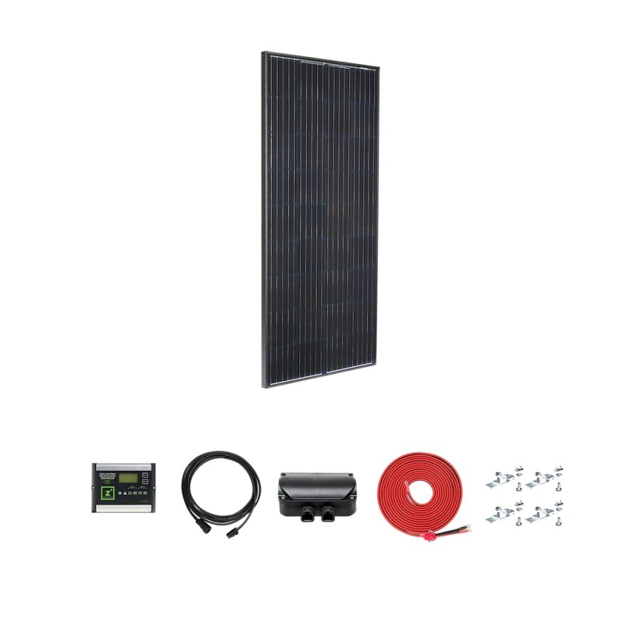 ZAMP SOLAR KIT1023 190-WATT SOLAR KIT, 190 Watt; Monocrystalline; Black Frame And Cells; 58.3 Inch Length x 26.4 Inch Width x 1.5 Inch Depth; Bracket Mount; 40 Amp 5-Stage PWM Charge Controller