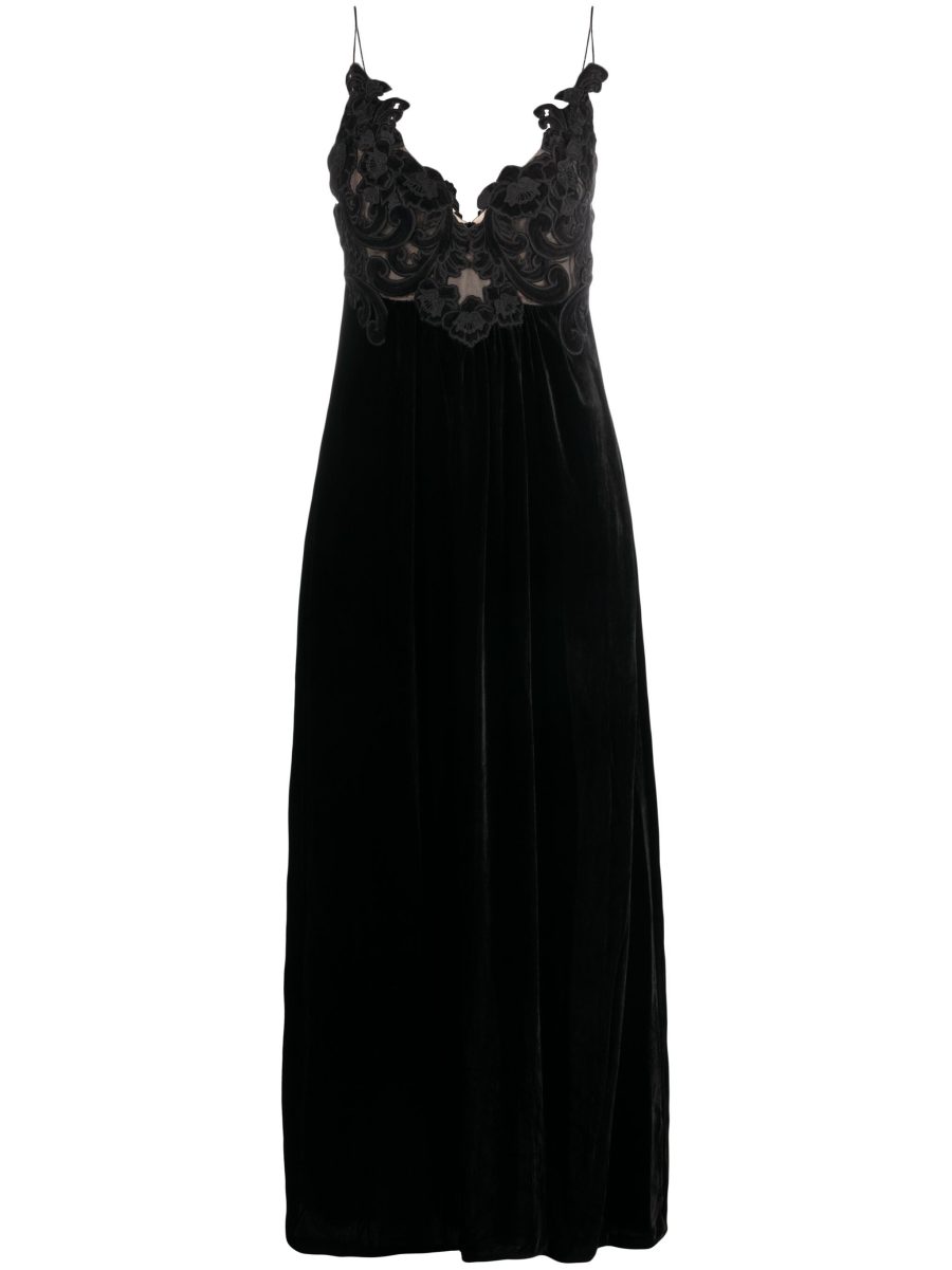 ZIMMERMANN WOMEN Floral-Embellished Velvet A-Line Dress Black