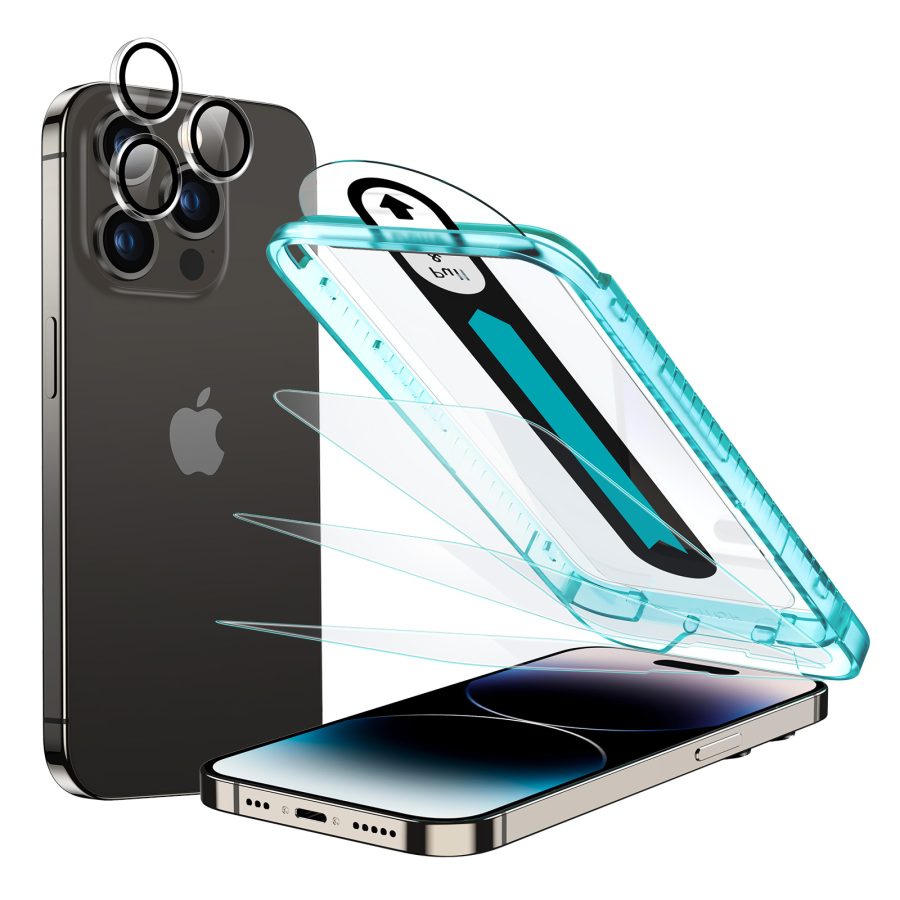 iPhone 14 Pro Tempered-Glass Screen Protector Set 3 Screen Protectors + 1 Set of Lens Protectors