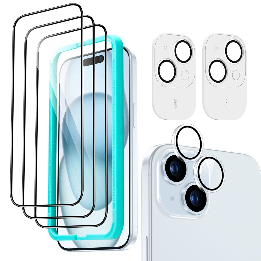 iPhone 15 Plus Tempered-Glass Screen Protector Set 3 Screen Protectors + 2 Sets of Lens Protectors