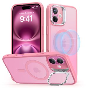 iPhone 16 Plus Classic Hybrid Case with Stash Stand (HaloLock) Frosted Pink