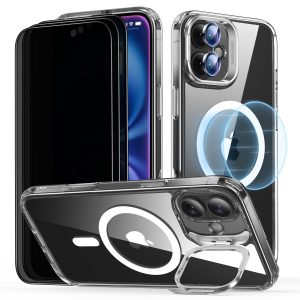 iPhone 16 Plus Classic Hybrid with Stash Stand Privacy Protection Bundle Clear