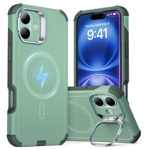 iPhone 16 Plus Cyber Tough Case with Stash Stand (HaloLock) Light Green