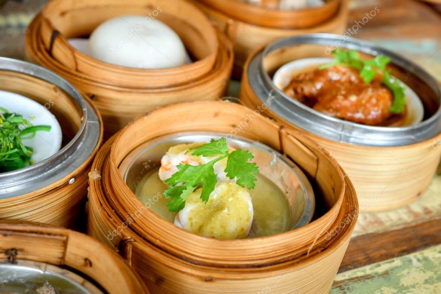 yumcha, dim sum in bamboo steamer, chinese cuisine