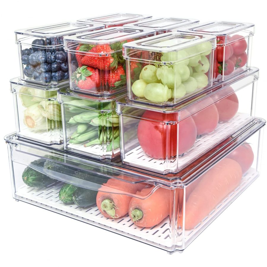 10 Pack Fridge Organizer, Stackable Refrigerator Organizer Bins With Lids, Bpa-F