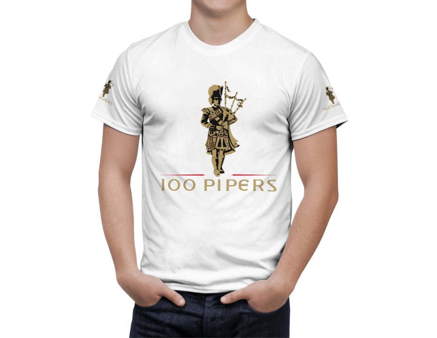 100 Pipers Beer Logo White Short Sleeve T-Shirt Gift New Fashion