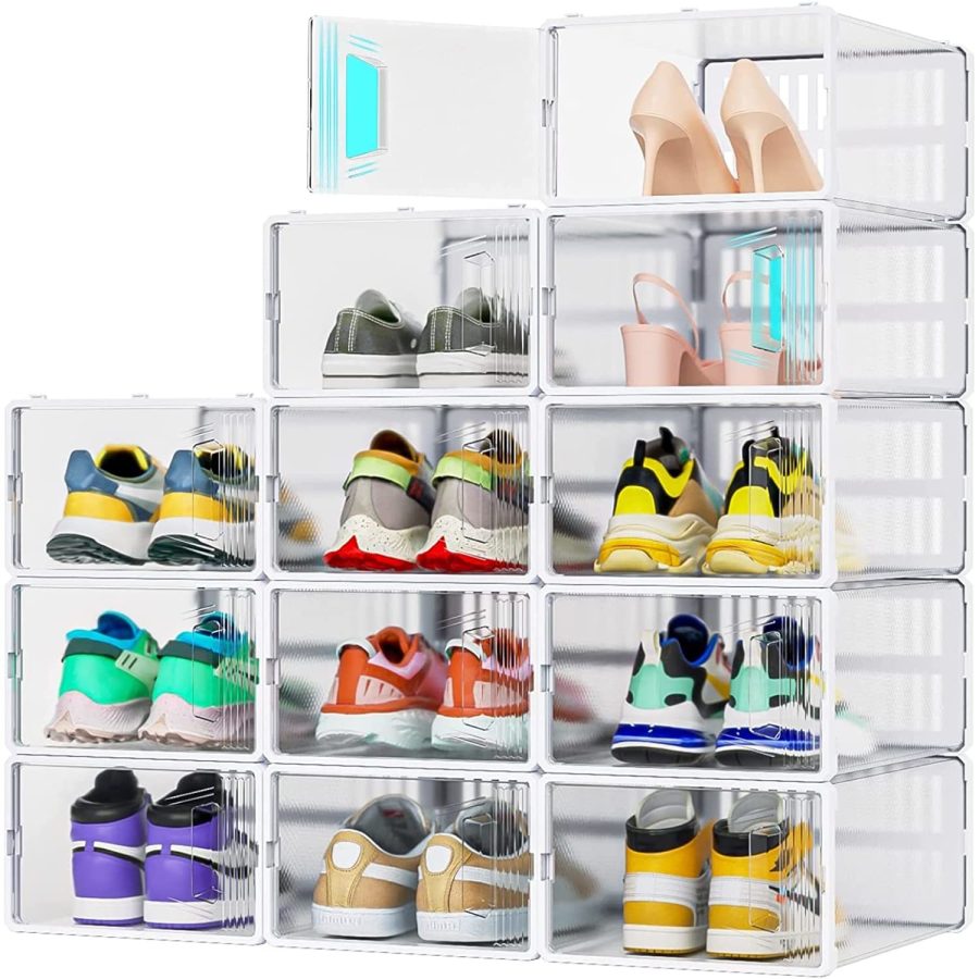 12 Pack Shoe Organizer, Clear Plastic Stackable Shoe Storage, Multifunctional Sh