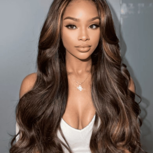 13x4 Pre-Everything Lace Front Espresso Brown With Highlights Loose Wave Wig