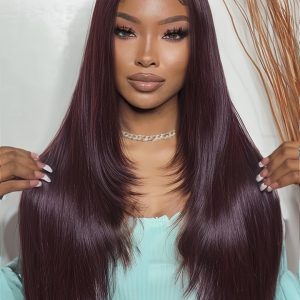 13x4 Pre-Everything Lace Frontal Black Cherry Layered Straight Wig 150% Bouncy Density