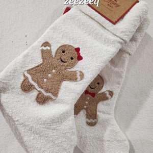 2pc Christmas Holiday Gingerbread Girl & Boy Ivory Stockings 22""