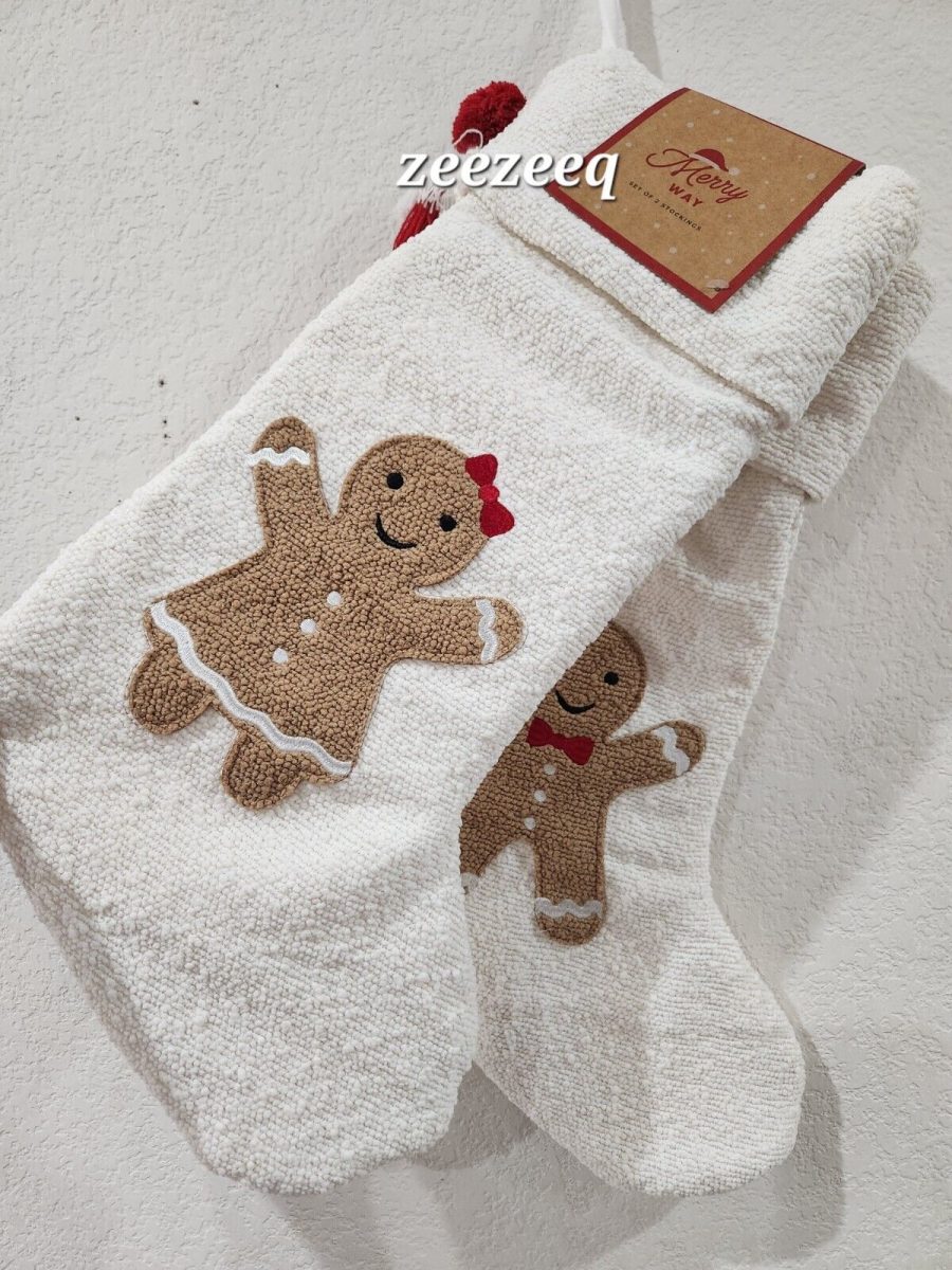 2pc Christmas Holiday Gingerbread Girl & Boy Ivory Stockings 22""