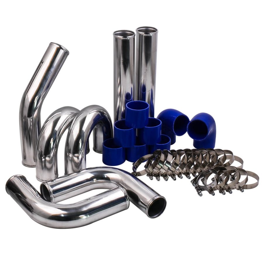 3'' 76mm Aluminum Universal Intercooler Turbo Piping Pipe and Blue hose and T-Clamp