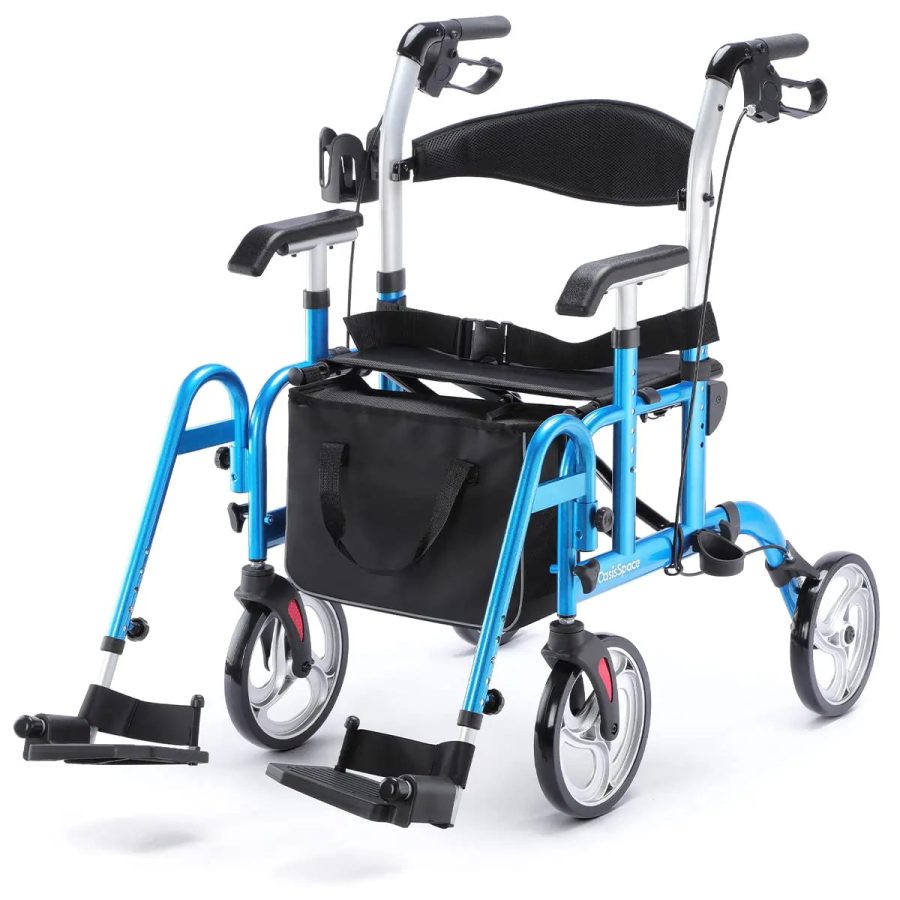 300LBS Capacity 2 in 1 Rollator Wheelchair Walker with Cup Holder