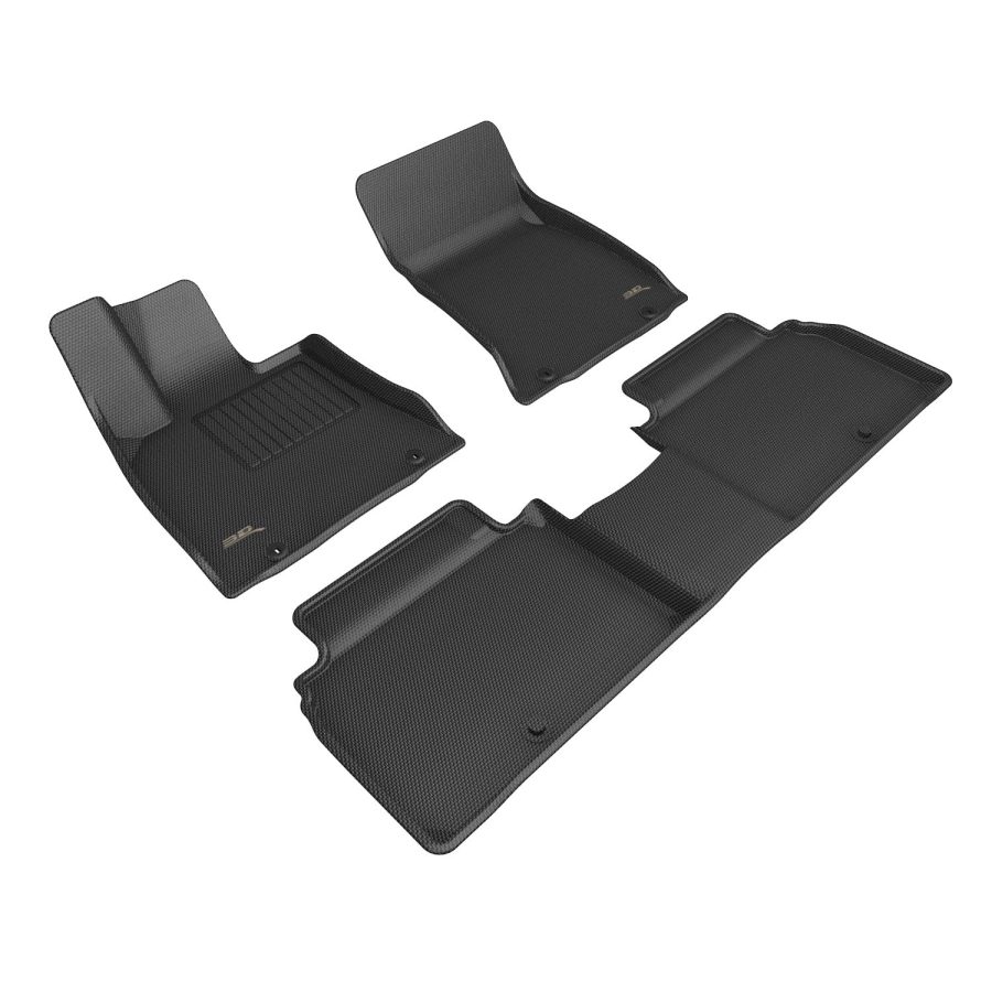 3D MATS L1GS01001509 Floor Liner; KAGU; Custom Fit; Raised Edge; Black; Thermoplastic Rubber Of Carbon Fiber Texture; 3 Piece; With MAXpider Anti-Skid Bottom Layer