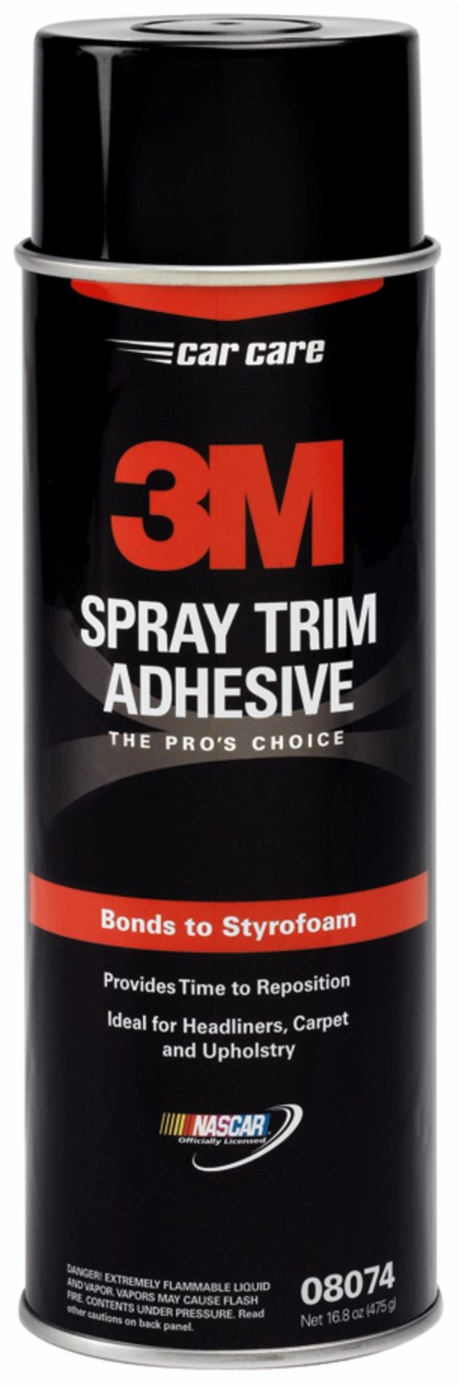 3M 08074 SPRAY TRIM ADHESIVE, Used To Bond Lightweight Trim Material/ Upholstery Cloth/ Trunk Liners To Metal And Other Surfaces; Synthetic Elastomer; 16.8 Ounce Aerosol Can; Single