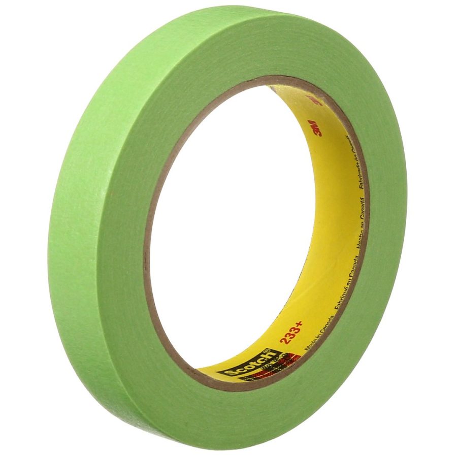 3M 26334 233+ MASKING TAPE 18MM, Used For Booth Masking/ Fine Lines/ General Or Bulk Masking/ Jamb Masking/ Paint Preparation/ Technician Or Person/ Trim Masking; Acrylic Adhesive; 3/4 Inch Width x 60 Yard Length; Green; Paper; Single