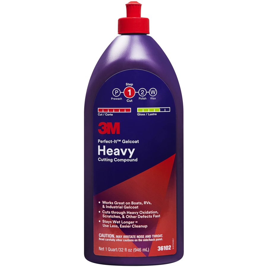 3M 36102 Gelcoat Heavy Cutting Compound, 1 Quart, Fiberglass Oxidation Remover for Boats and RVs