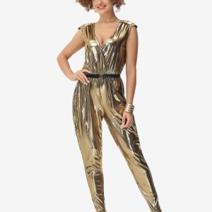 70s Disco Hippie Hip Hop Dance Costumes Gold Jumpsuit Street Dancing Costume