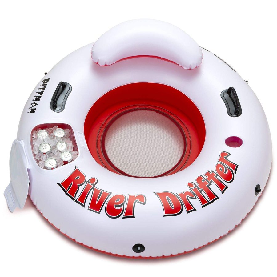 AIRBEDZ PPI-RD1_ICE River Drifter Inflatable Water Float Tube with Ice Chest Cooler, 1 Person