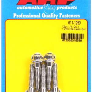 ARP 611-1250 12 PT 1/4-20X1.250 PK/5, Standard Bolt; 1/4 Inch - 20 Thread Size; 1.250 Inch Under Head Length; 5/16 Inch Socket Size; 12 Point Head Type; Polished; Stainless Steel; 5 Pack