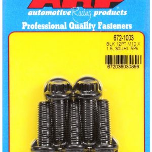 ARP 672-1003 M10 X 1.50 X 30 12PT BLK, Metric Bolt; 10 Millimeter x 1.50 Thread Size; 30 Millimeter Under Head Length; 12 Millimeter Socket Size; 12 Point Head Type; Black Oxide; Chrome Moly; 5 Pack