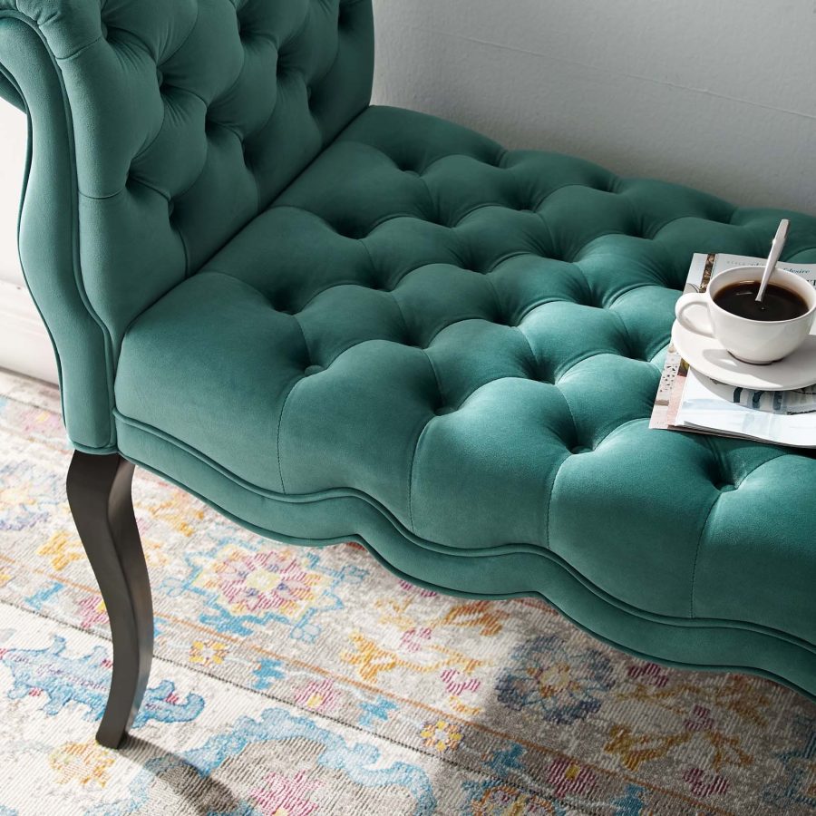 Adelia Chesterfield Style Button Tufted Performance Velvet Bench Teal EEI-3018-T