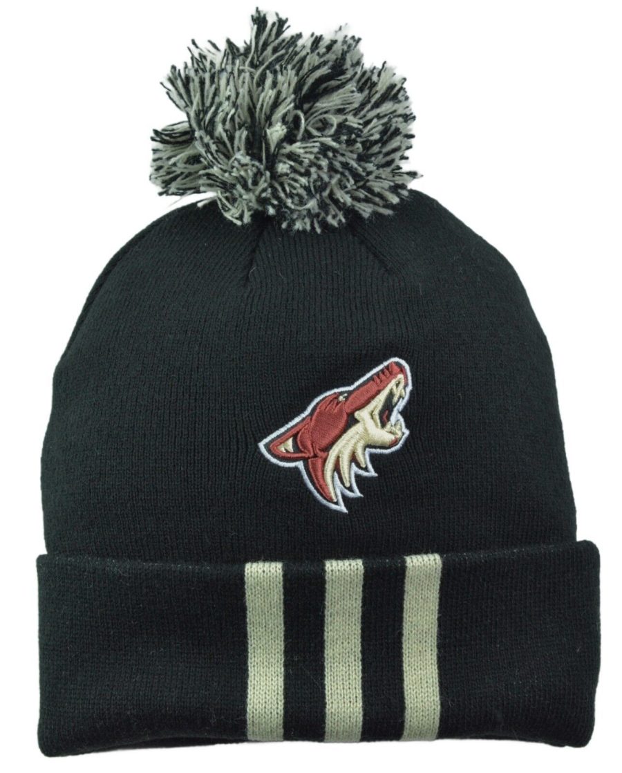 Adidas Arizona Coyotes 3 Stripe NHL Hockey Team Logo beanie Knit Pom Winter Hat